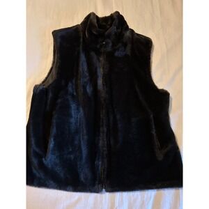 Blassport Womens Faux Fur Vest Brown Reversible‎ Zip Up Collared Small S